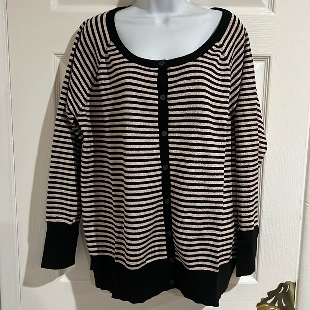 Lane Bryant Striped Black and soft Pink Cardigan